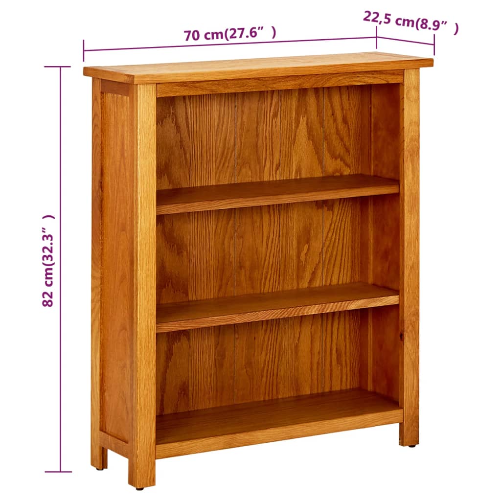 Bibliotecă Cu 3 Rafturi, 70 X 22,5 X 82 Cm, Lemn Masiv Stejar