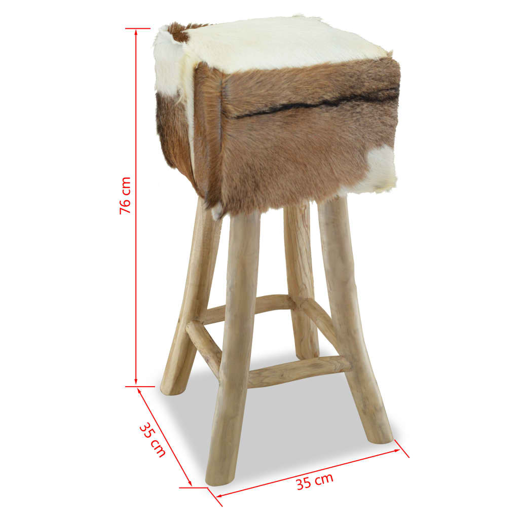 Taburet De Bar, Piele Naturală Și Lemn Masiv De Tec