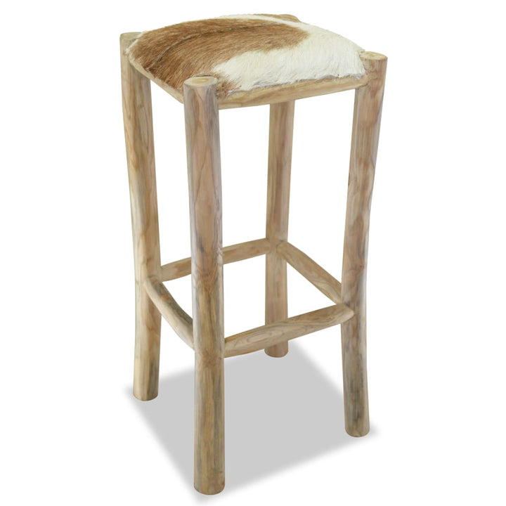 Taburet De Bar, Piele Naturală Și Lemn Masiv De Tec