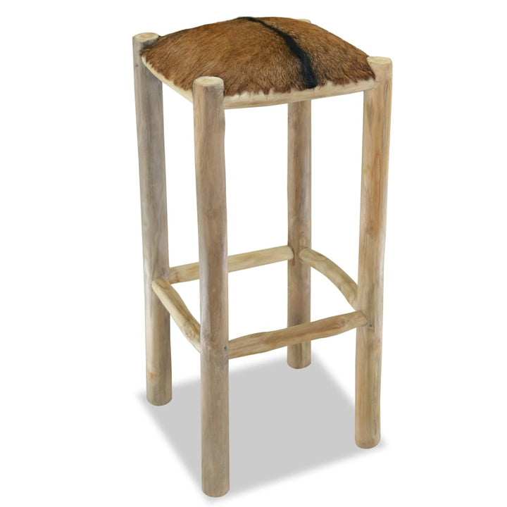 Taburet De Bar, Piele Naturală Și Lemn Masiv De Tec