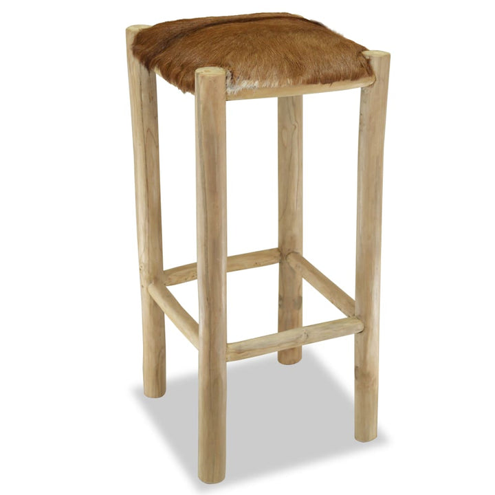 Taburet De Bar, Piele Naturală Și Lemn Masiv De Tec