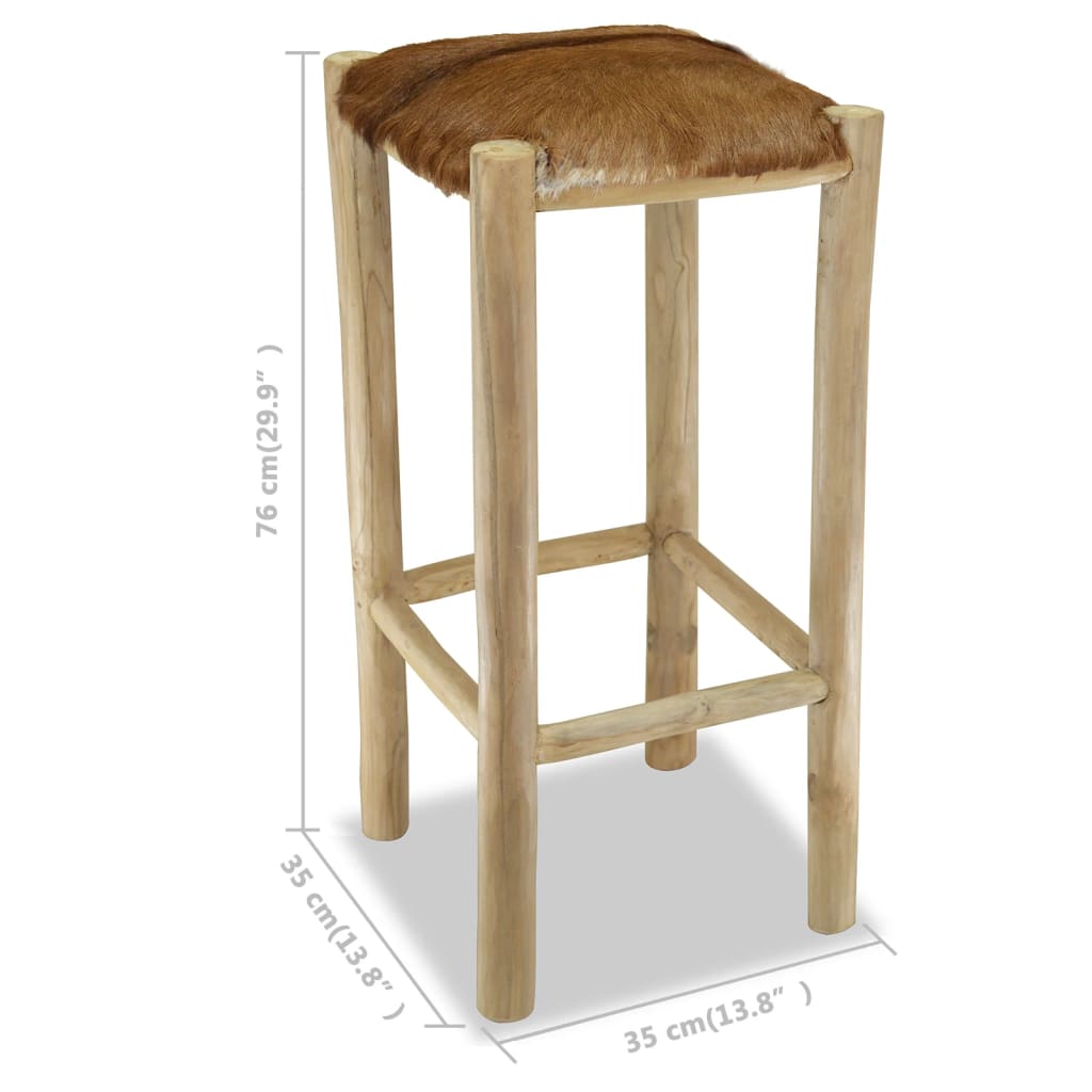 Taburet De Bar, Piele Naturală Și Lemn Masiv De Tec