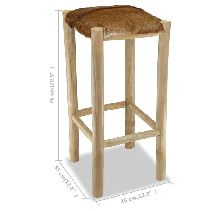 Taburet De Bar, Piele Naturală Și Lemn Masiv De Tec