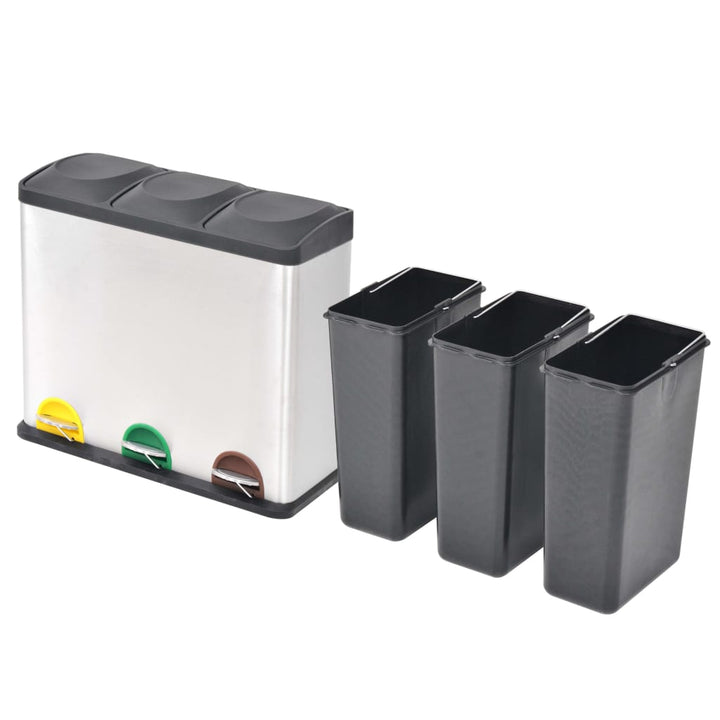 Coș Gunoi Cu Pedale Pentru Reciclare, Oțel Inoxidabil, 54 L