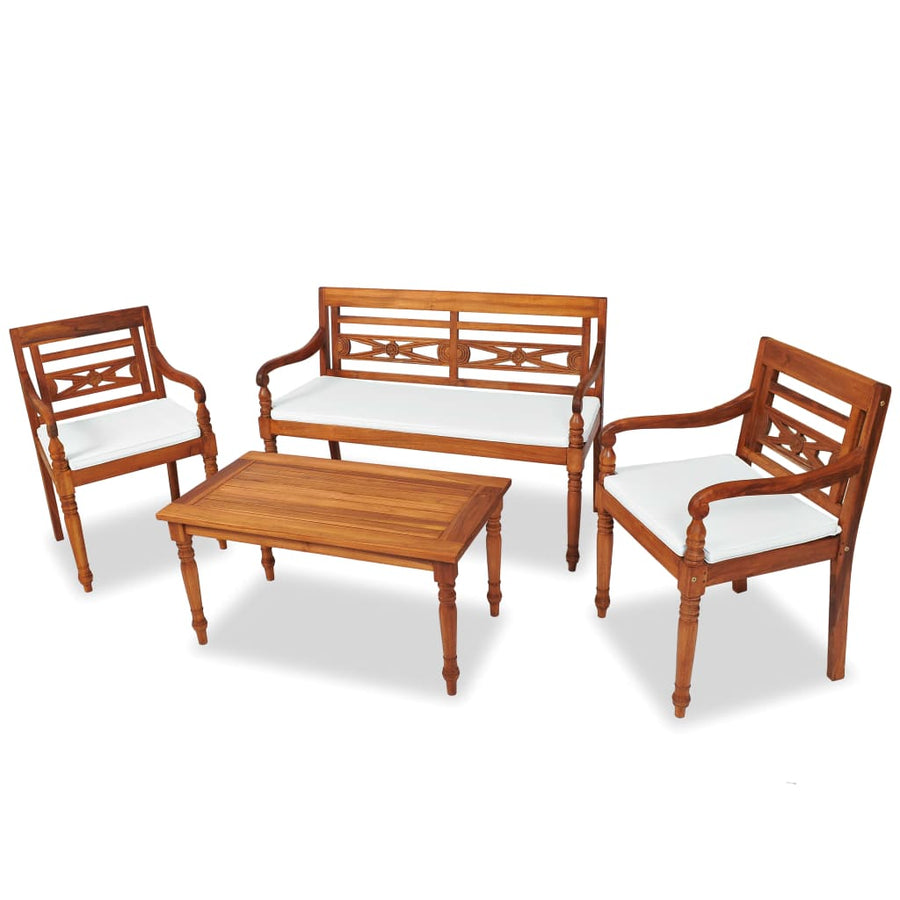 Set Mobilier De Grădină Cu Perne, 4 Piese, Lemn Masiv De Tec
