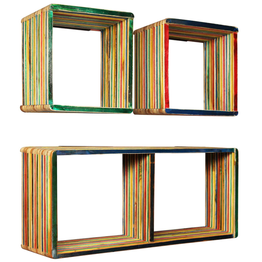 Set Rafturi De Perete 3 Buc. Tec Masiv Reciclat Multicolor