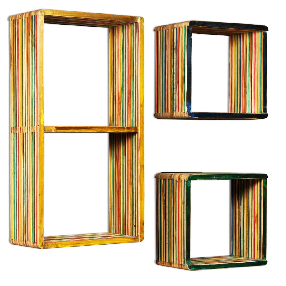 Set Rafturi De Perete 3 Buc. Tec Masiv Reciclat Multicolor