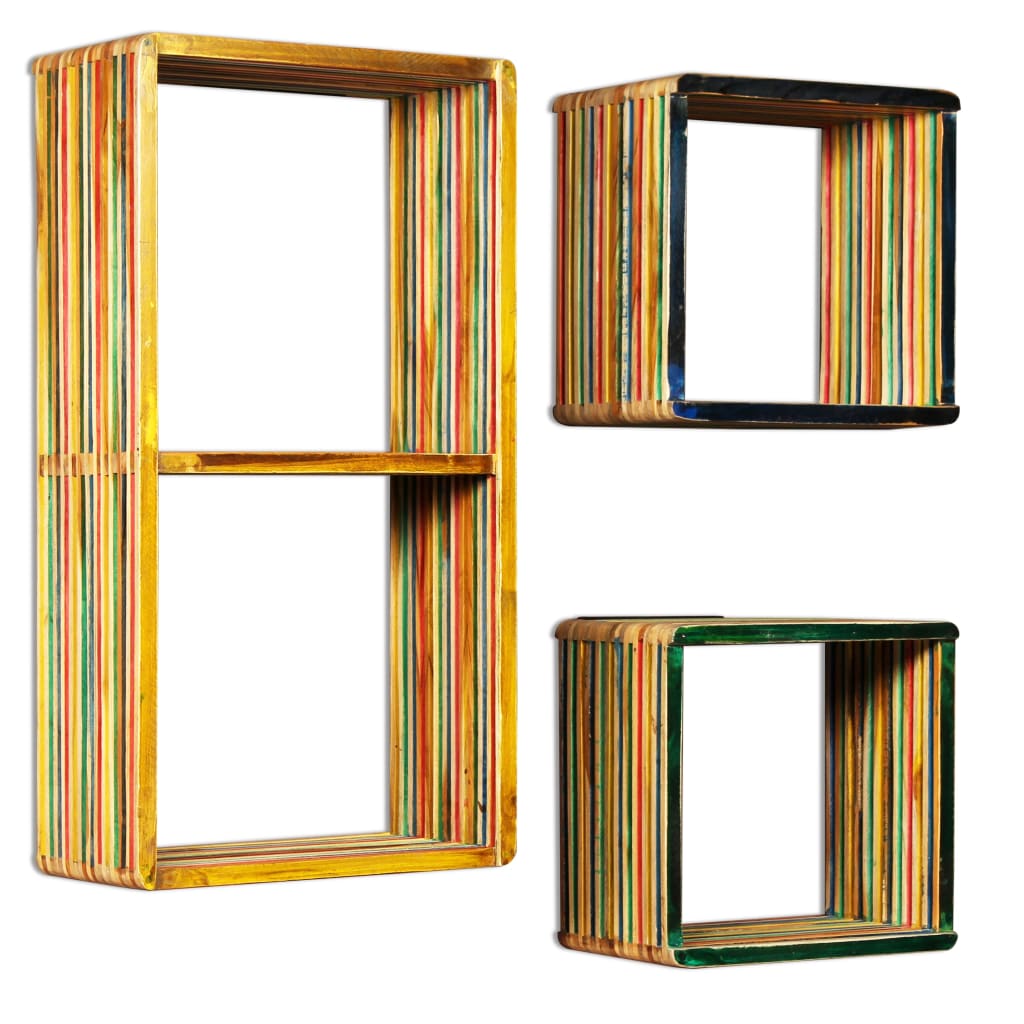 Set Rafturi De Perete 3 Buc. Tec Masiv Reciclat Multicolor