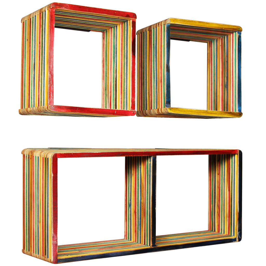 Set Rafturi De Perete 3 Buc. Tec Masiv Reciclat Multicolor
