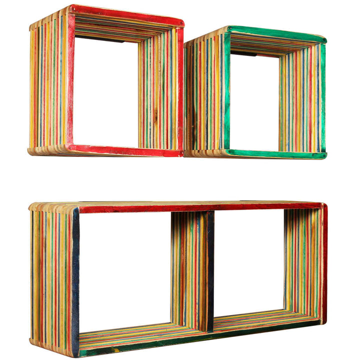 Set Rafturi De Perete 3 Buc. Tec Masiv Reciclat Multicolor