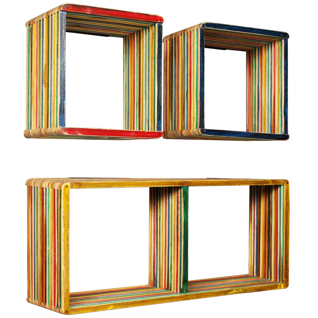 Set Rafturi De Perete 3 Buc. Tec Masiv Reciclat Multicolor