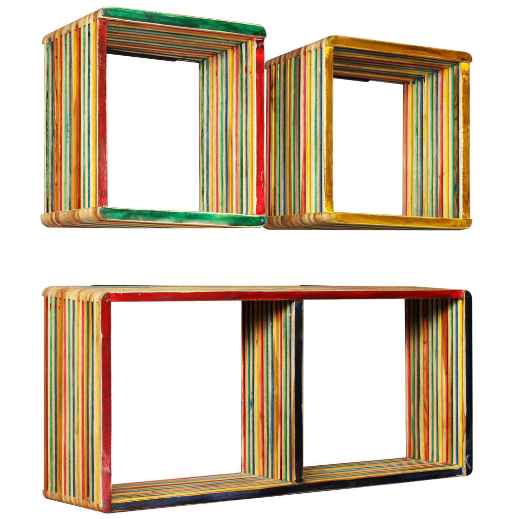 Set Rafturi De Perete 3 Buc. Tec Masiv Reciclat Multicolor