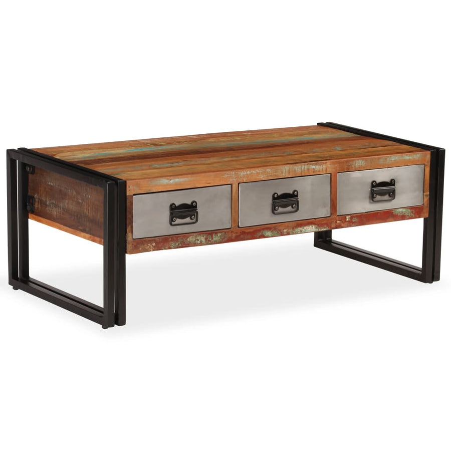 Măsuță De Cafea Cu 3 Sertare, 100X50X35 Cm, Lemn Masiv Reciclat