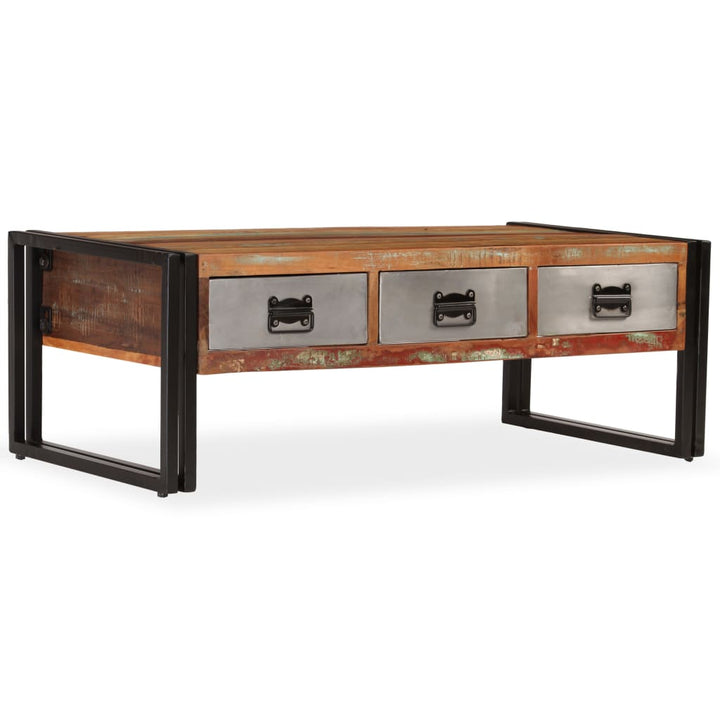 Măsuță De Cafea Cu 3 Sertare, 100X50X35 Cm, Lemn Masiv Reciclat