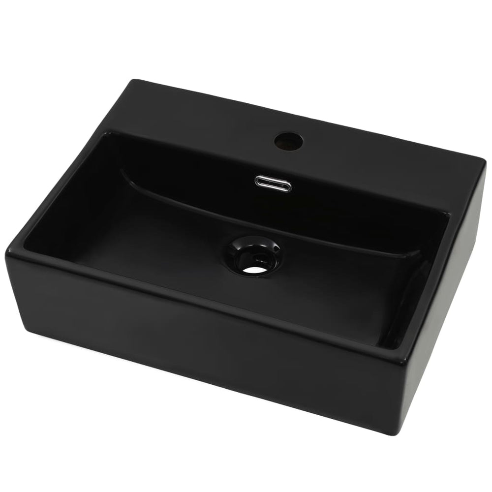 Chiuvetă Cu Orificiu Robinet, Ceramică, 51,5X38,5X15 Cm, Negru