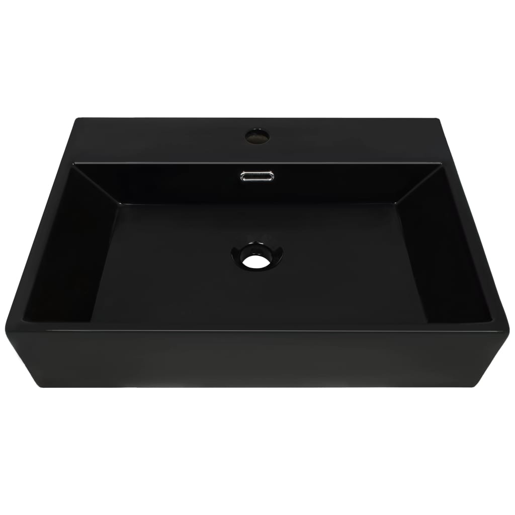 Bazin Cu Orificiu Robinet Ceramică, 60,5X42,5X14,5 Cm, Negru