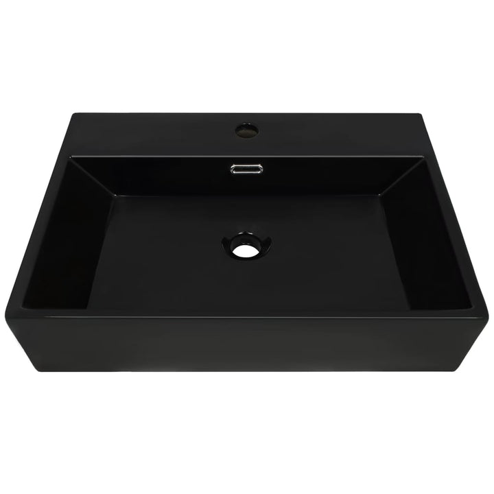 Bazin Cu Orificiu Robinet Ceramică, 60,5X42,5X14,5 Cm, Negru