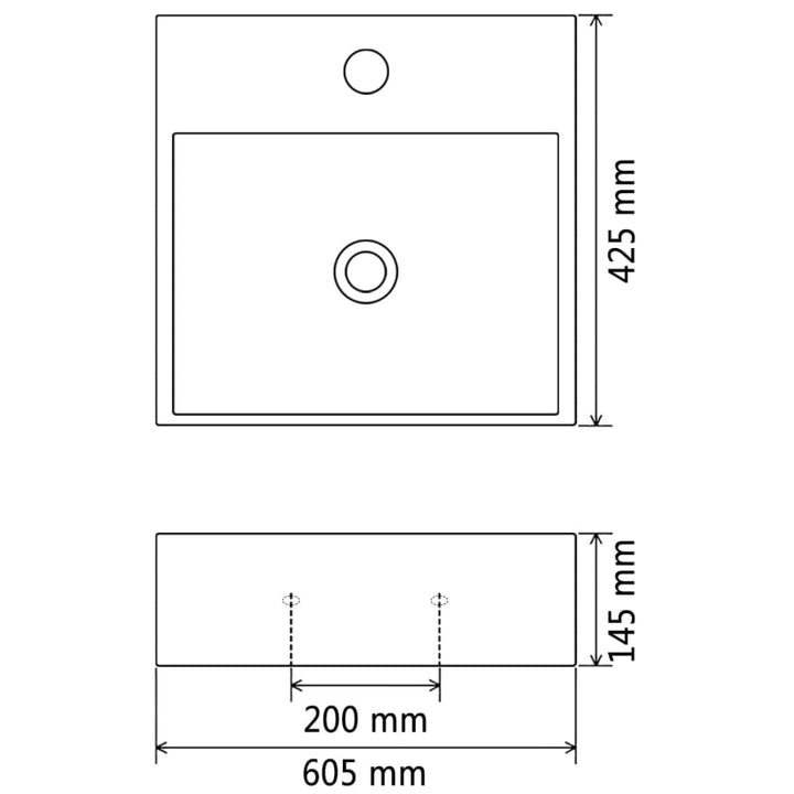 Bazin Cu Orificiu Robinet Ceramică, 60,5X42,5X14,5 Cm, Negru