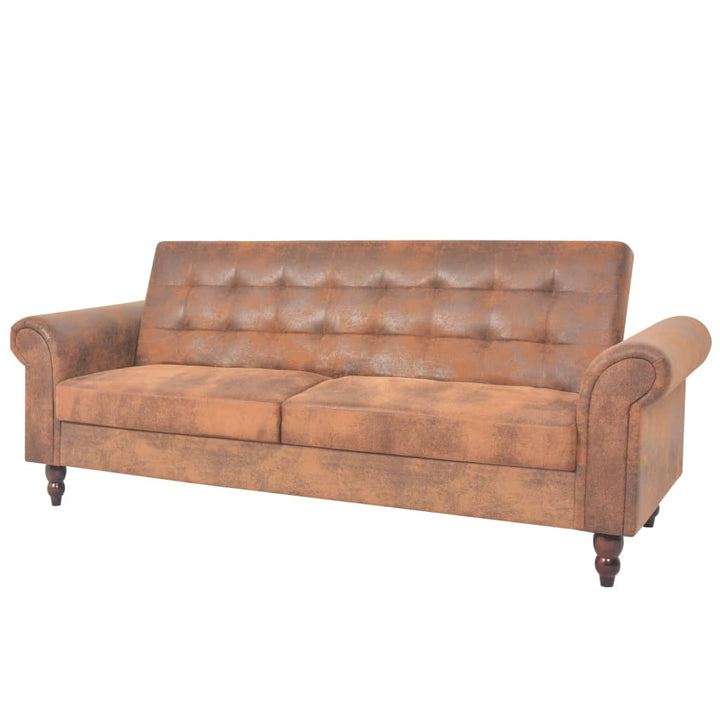 Canapea Extensibilă Cu Cotiere/2 Locuri, Maro, Velur Artificial