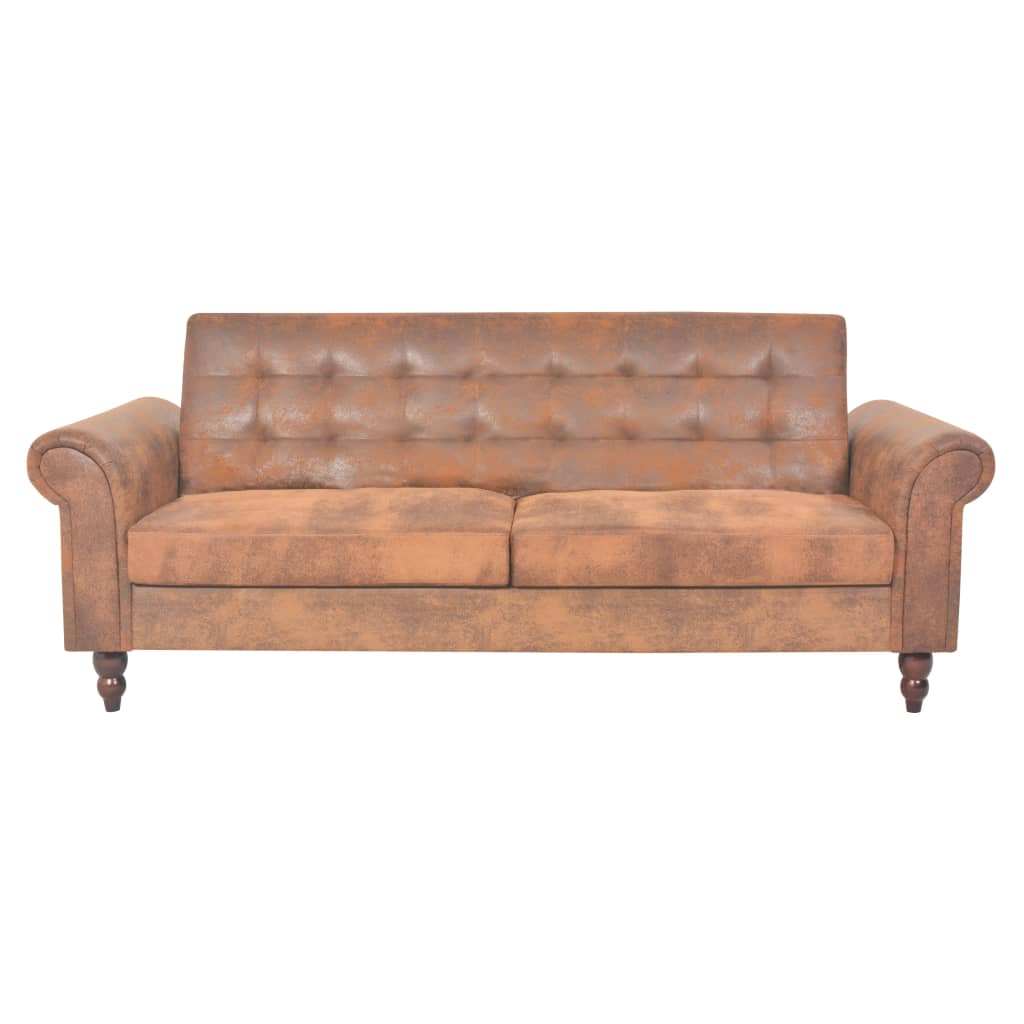 Canapea Extensibilă Cu Cotiere/2 Locuri, Maro, Velur Artificial