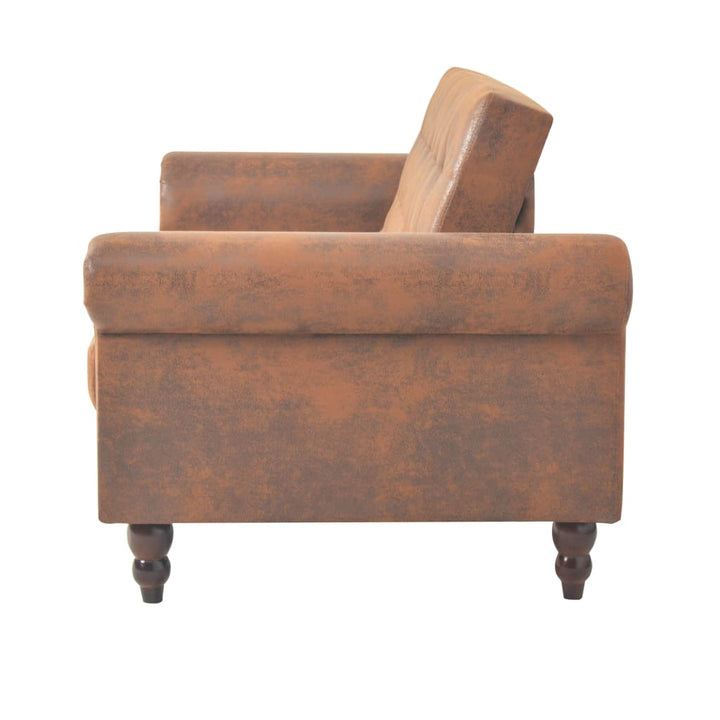Canapea Extensibilă Cu Cotiere/2 Locuri, Maro, Velur Artificial