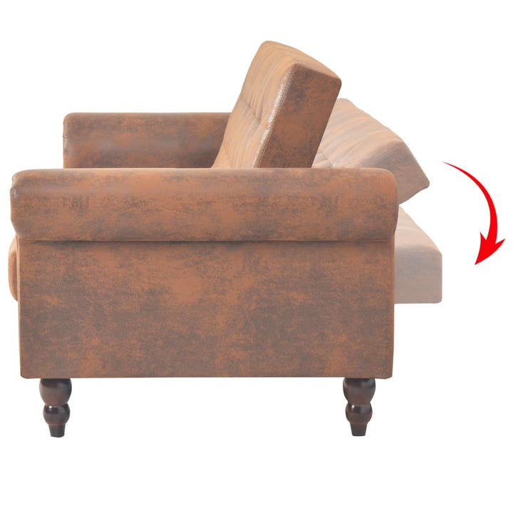 Canapea Extensibilă Cu Cotiere/2 Locuri, Maro, Velur Artificial
