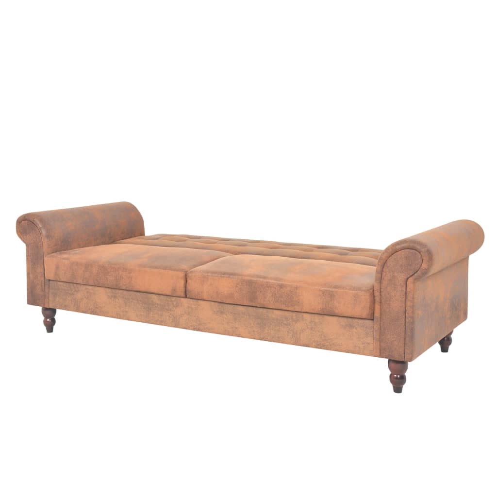 Canapea Extensibilă Cu Cotiere/2 Locuri, Maro, Velur Artificial
