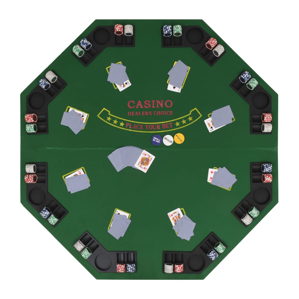 Masă Poker Pliabilă În Două Părți, 8 Jucători, Octogonal Verde