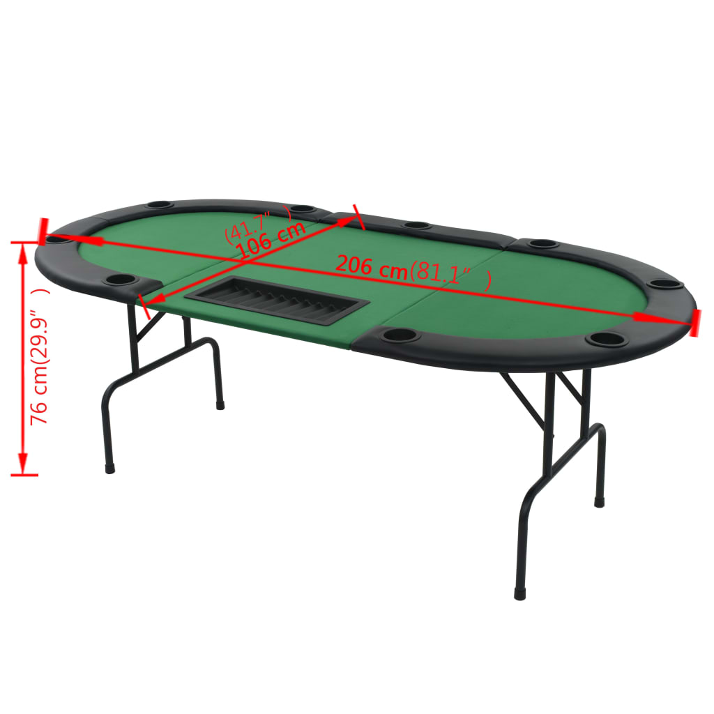 Masă De Poker Pliabilă În 3, Pentru 9 Jucători, Oval, Verde