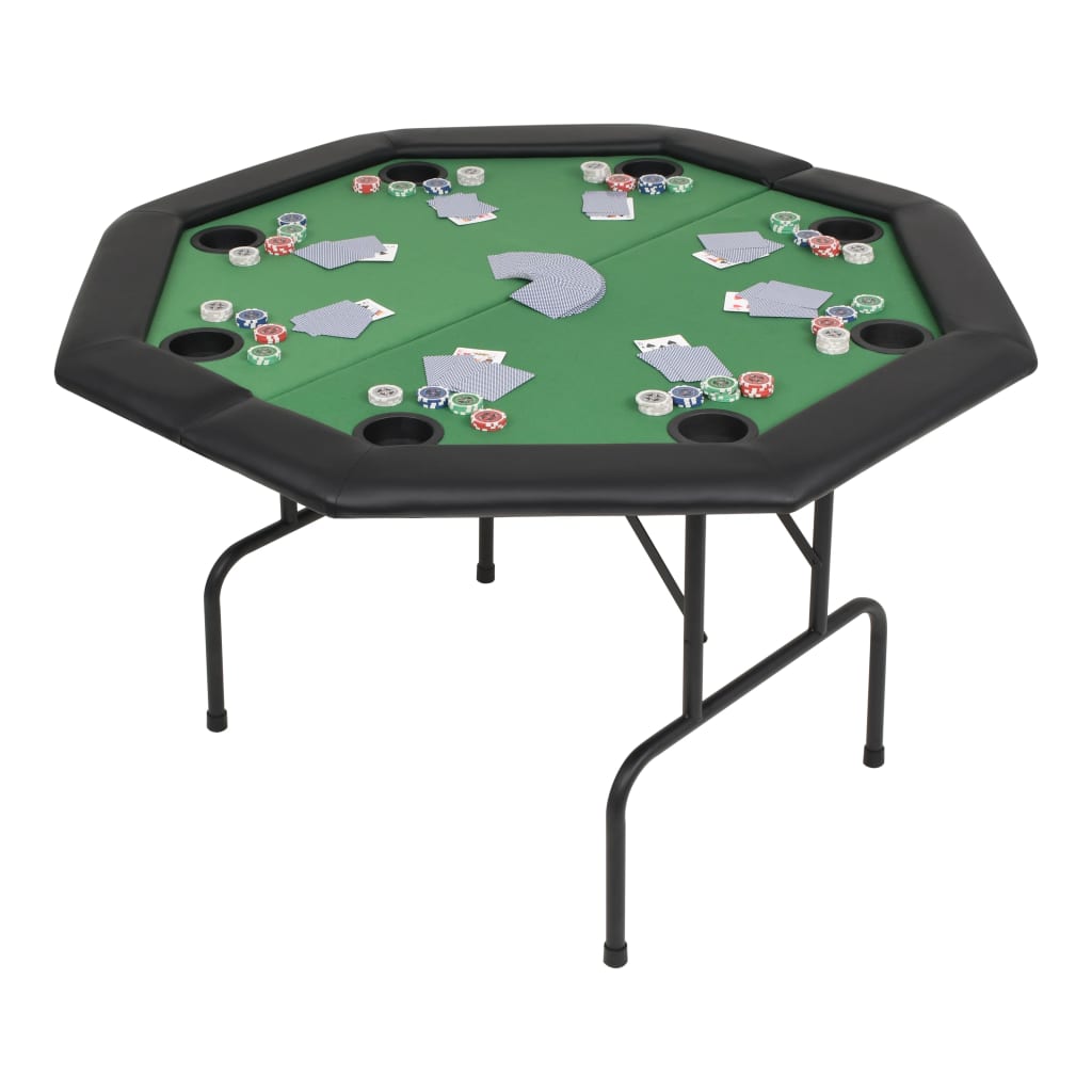 Masă Poker Pliabilă În Două Părți, 8 Jucători, Octogonal, Verde