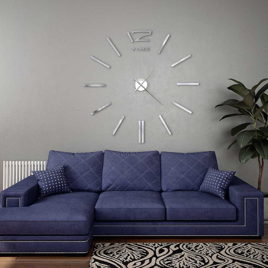 Ceas De Perete 3D, Argintiu, 100 Cm, Xxl, Design Modern