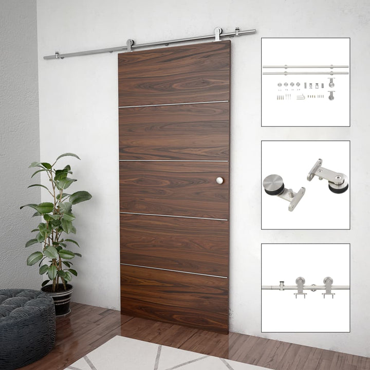 Set Piese Pentru Ușă Glisantă, Argintiu, 183 Cm Oțel Inoxidabil