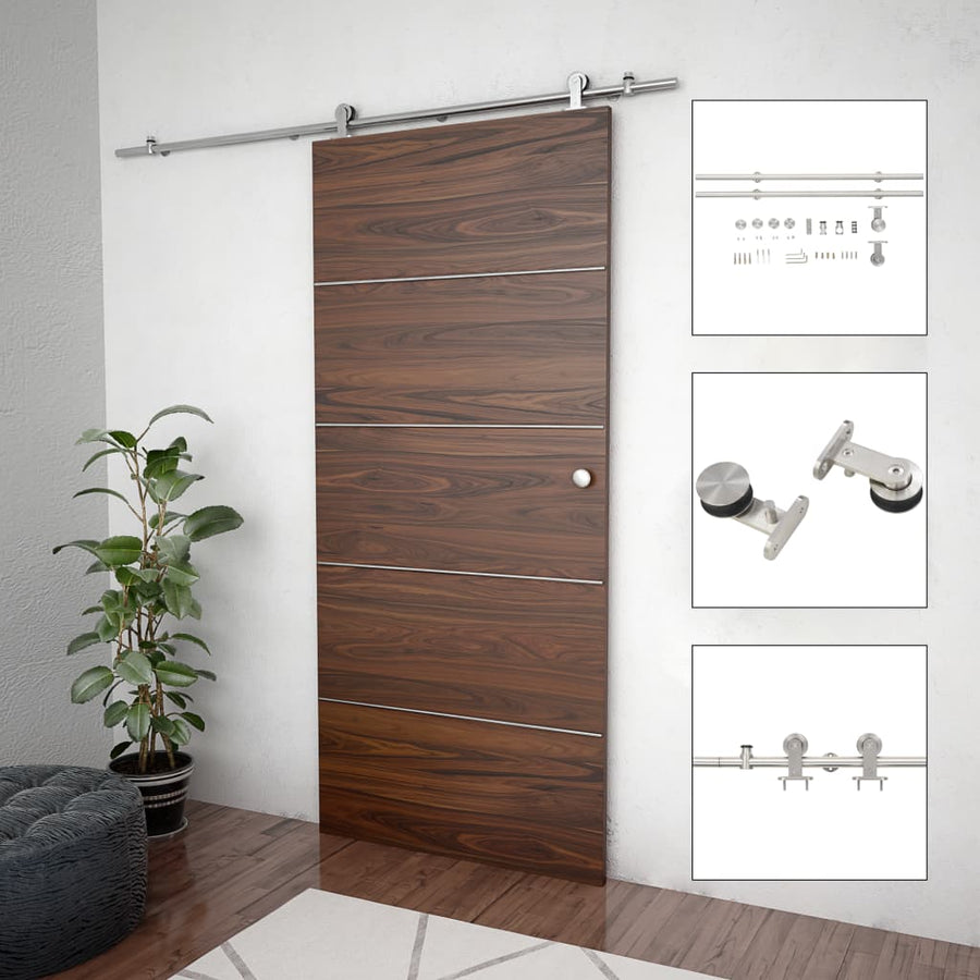 Set Piese Pentru Ușă Glisantă, Argintiu, 183 Cm Oțel Inoxidabil