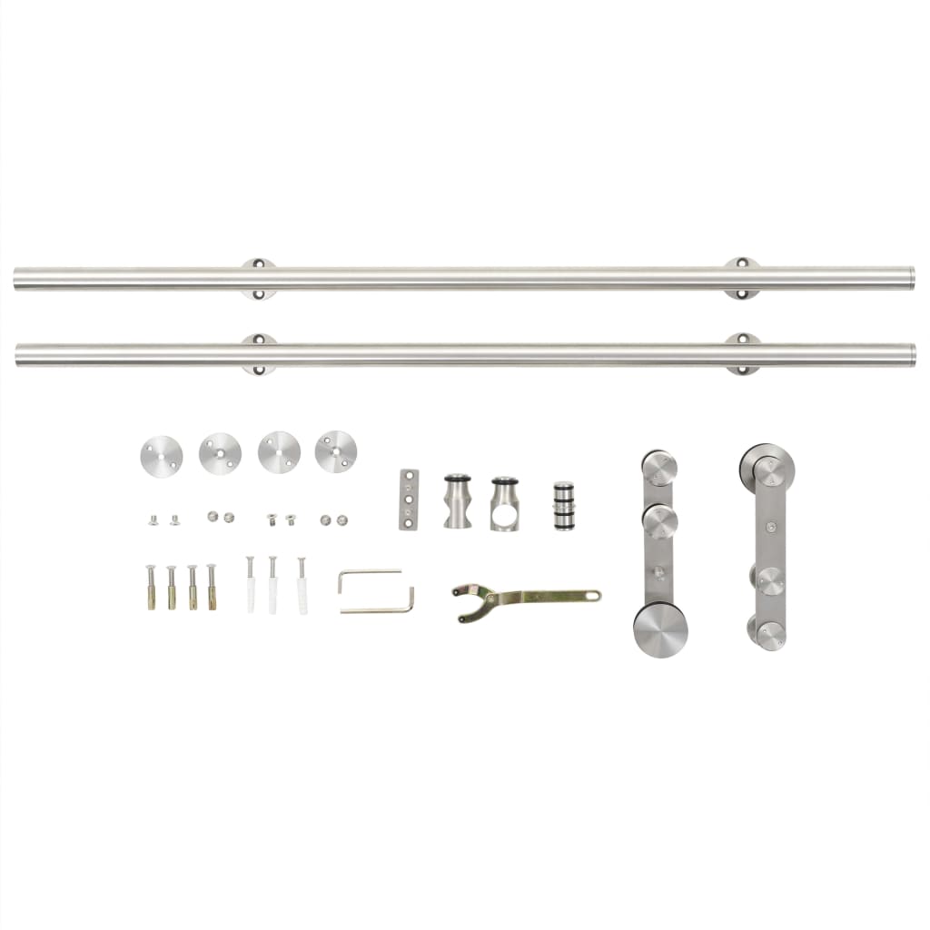 Set Piese Pentru Ușă Glisantă, Argintiu, 183 Cm Oțel Inoxidabil