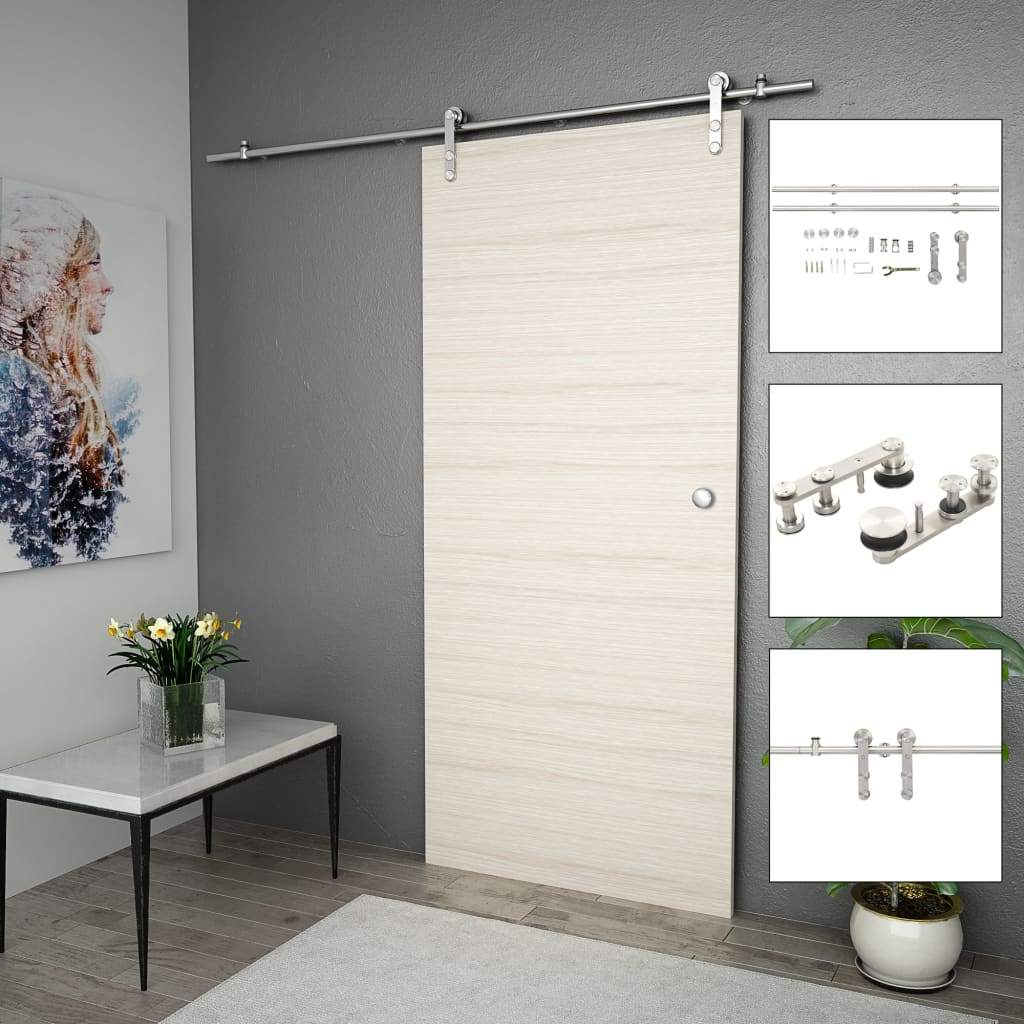 Set Piese Pentru Ușă Glisantă, Argintiu, 183 Cm Oțel Inoxidabil