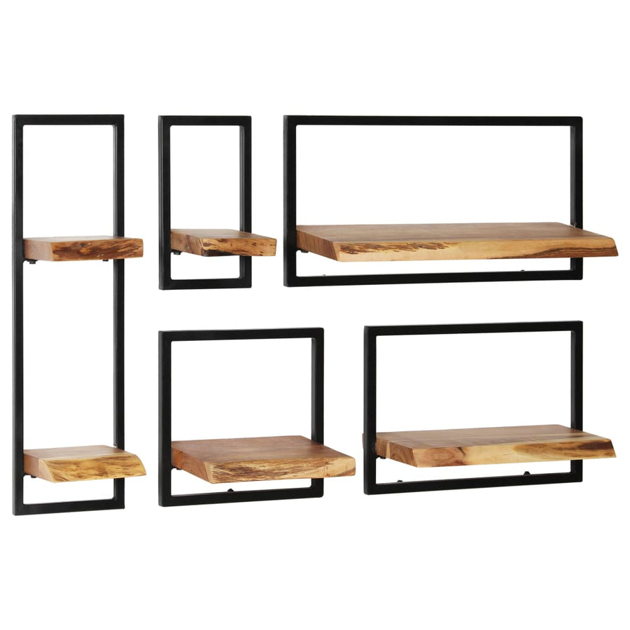 Set Rafturi De Perete 5 Piese, Lemn Masiv De Acacia Și Oțel