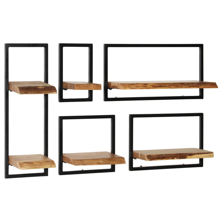Set Rafturi De Perete 5 Piese, Lemn Masiv De Acacia Și Oțel