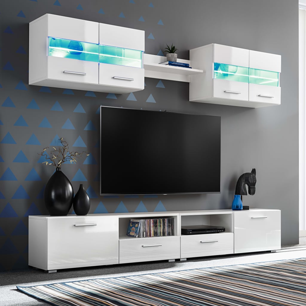 Mobilier Sufragerie, Spațiu Tv 5 Piese, Lumini Led Lucios