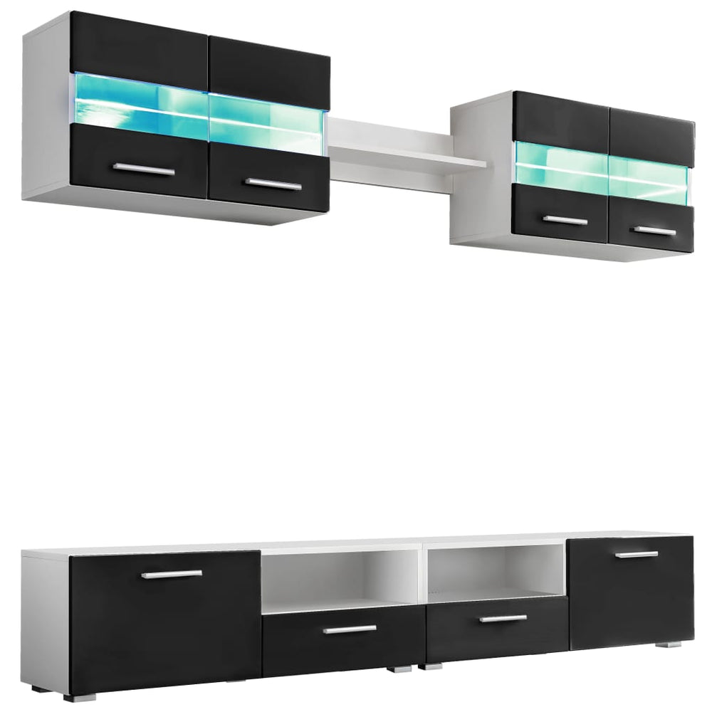 Mobilier Sufragerie, Spațiu Tv 5 Piese, Lumini Led Lucios
