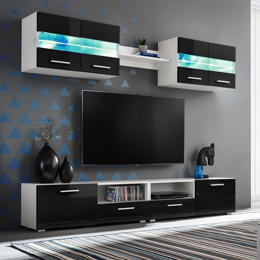 Mobilier Sufragerie, Spațiu Tv 5 Piese, Lumini Led Lucios