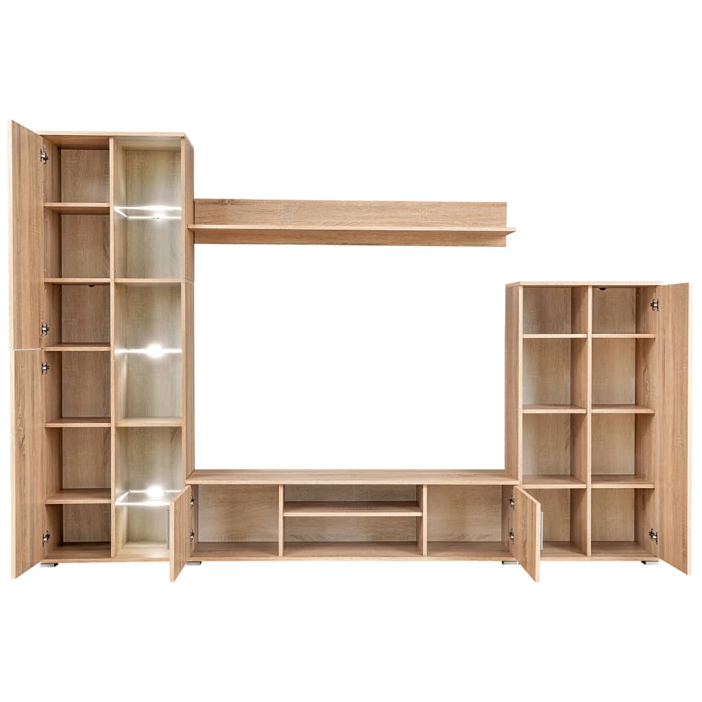 Mobilă De Perete Cu Spațiu Tv, Iluminare Led, Sonoma