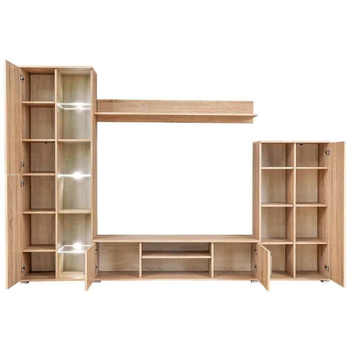 Mobilă De Perete Cu Spațiu Tv, Iluminare Led, Sonoma