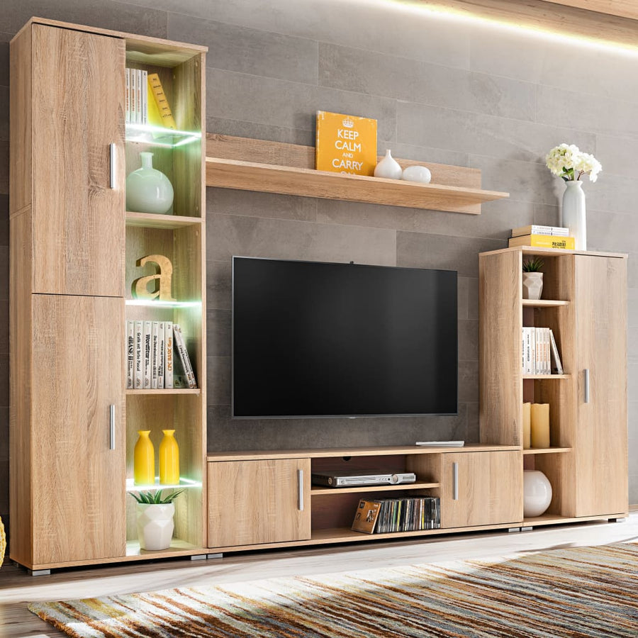 Mobilă De Perete Cu Spațiu Tv, Iluminare Led, Sonoma