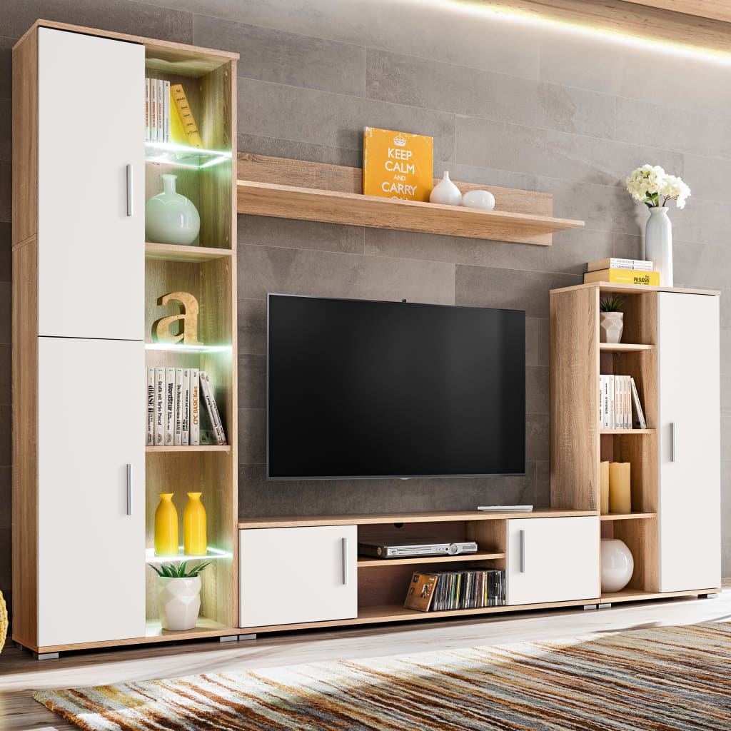 Mobilă De Perete Cu Spațiu Tv, Iluminare Led, Sonoma