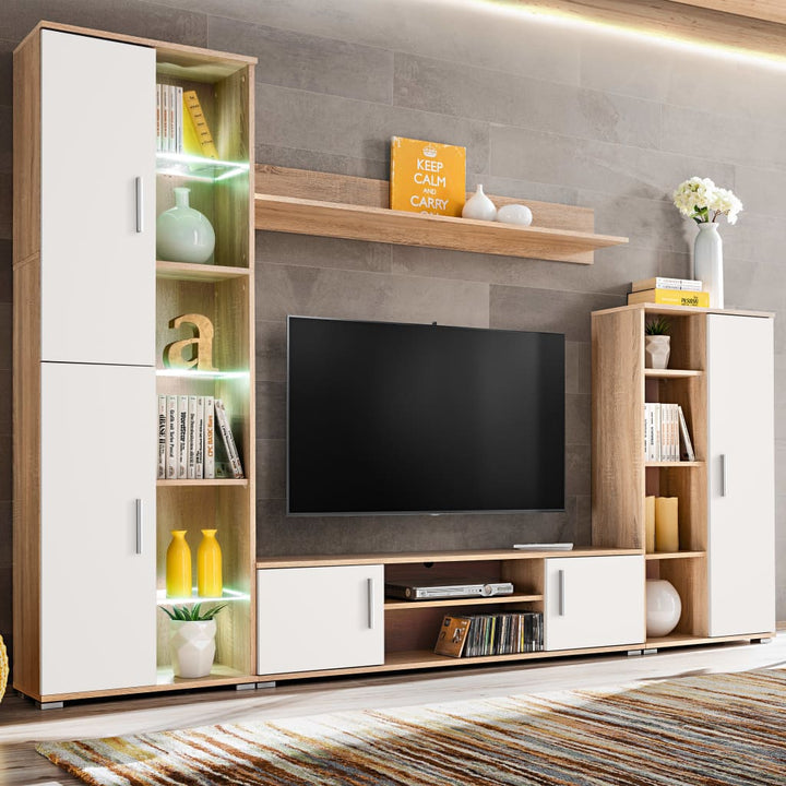 Mobilă De Perete Cu Spațiu Tv, Iluminare Led, Sonoma