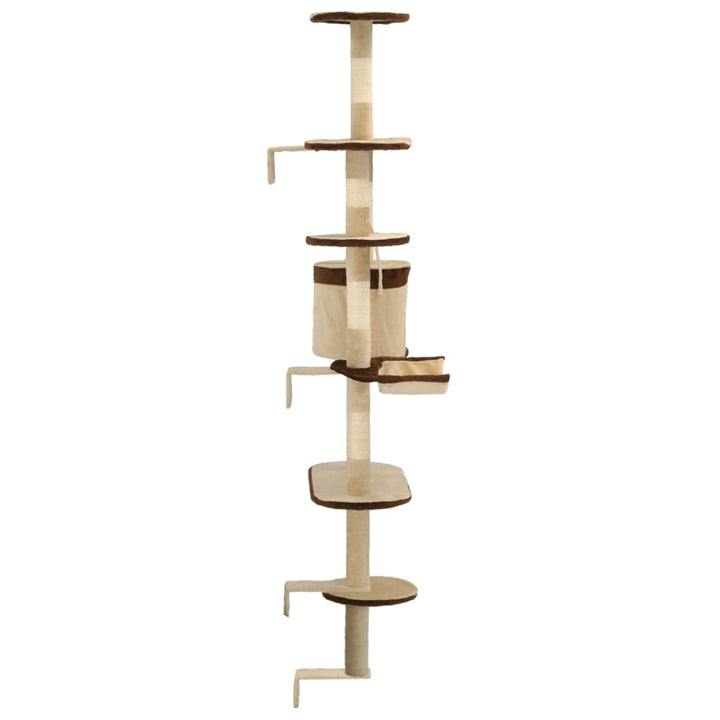 Ansamblu Pisici, Stâlpi Sisal, Montare Perete, 194 Cm, Bej/Maro