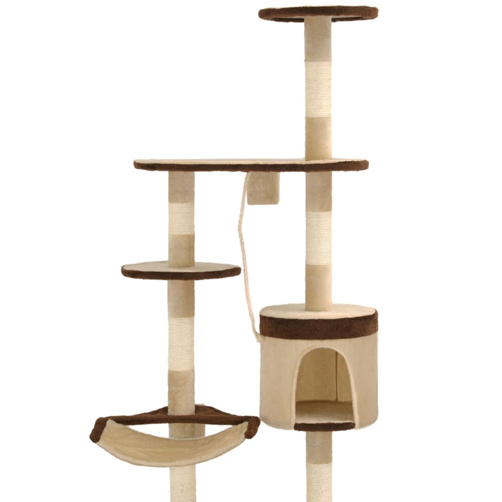 Ansamblu Pisici, Stâlpi Sisal, Montare Perete, 194 Cm, Bej/Maro