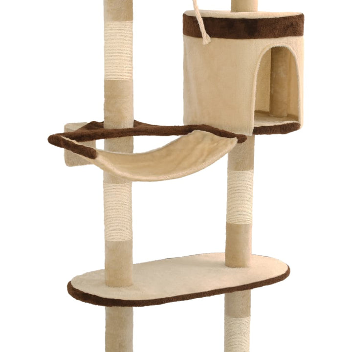 Ansamblu Pisici, Stâlpi Sisal, Montare Perete, 194 Cm, Bej/Maro