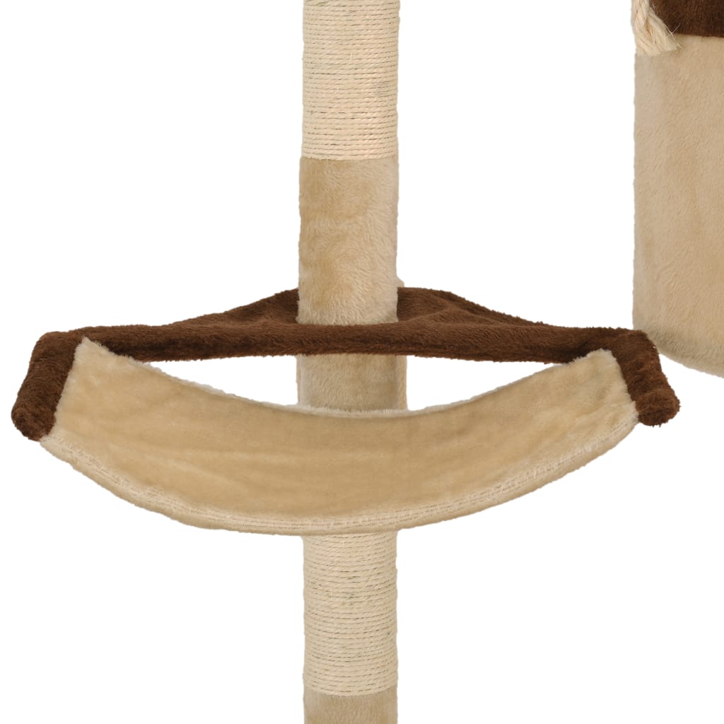 Ansamblu Pisici, Stâlpi Sisal, Montare Perete, 194 Cm, Bej/Maro