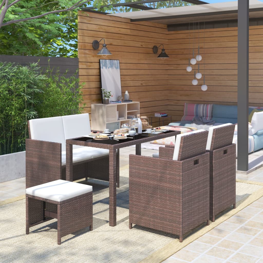 Set Mobilier De Exterior Cu Perne, 6 Piese, , Poliratan